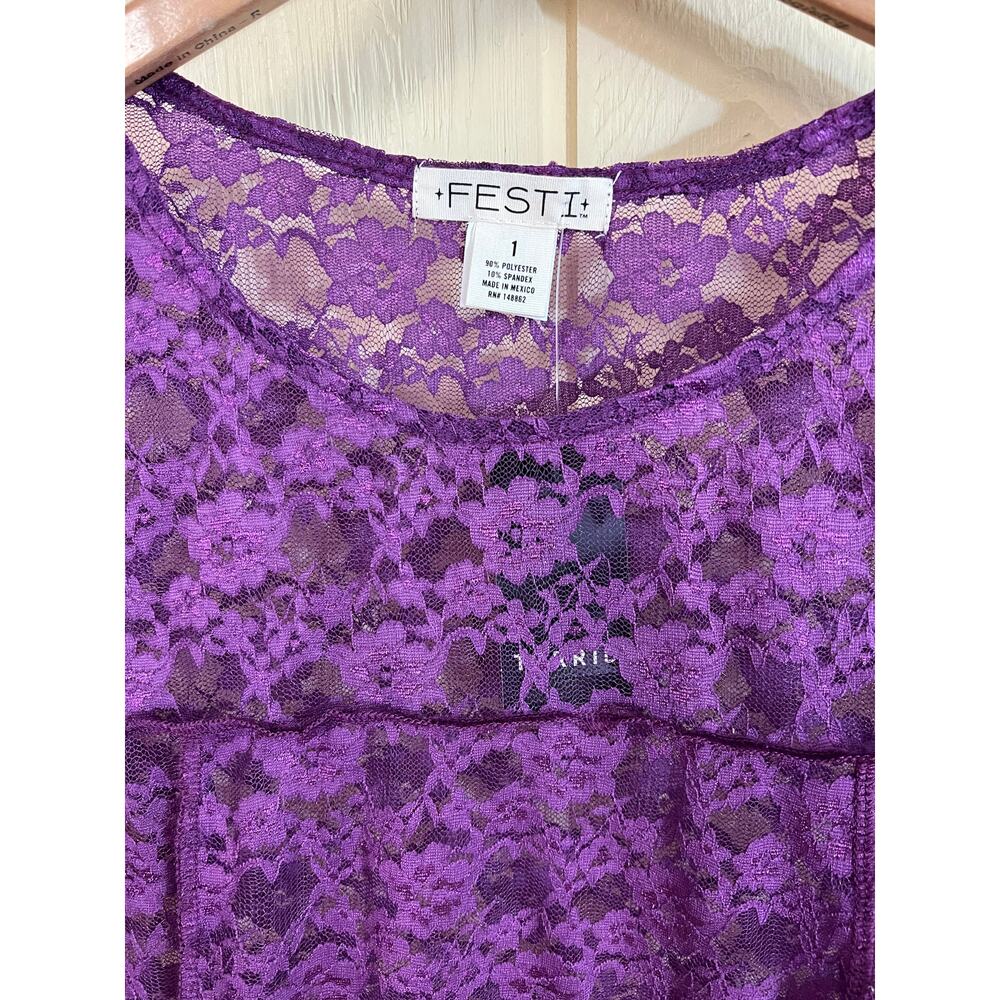 Sexy Sheer Torrid 1X CROP TOP Purple Haze Stretch Lace Festival Festi Blouse NEW - Picture 8 of 13